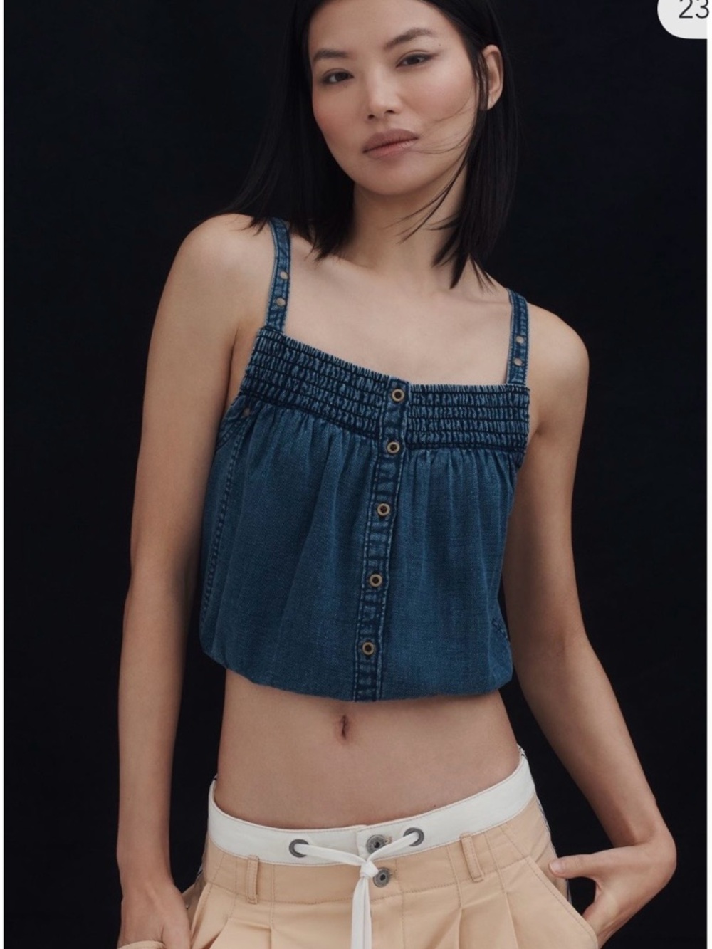 ✨Pilcro Chambray Button-Front Bubble-Hem Top Size XS✨